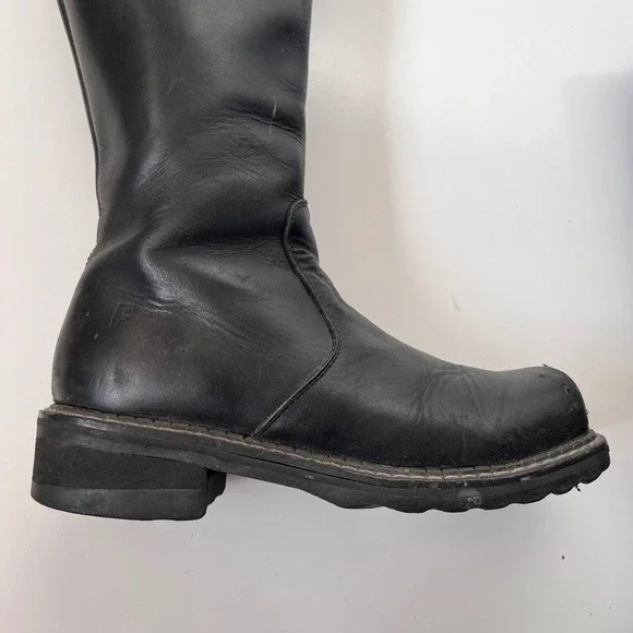 Vintage John Fluevog Black Leather Knee-High Biker Boots Women's Size 8 - Picture 2 of 13